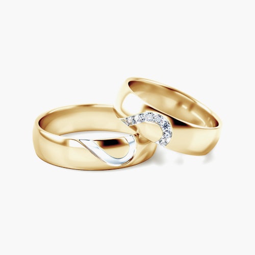 Obrączki ślubne: dwukolorowe złoto, półokrągłe, 5 mm